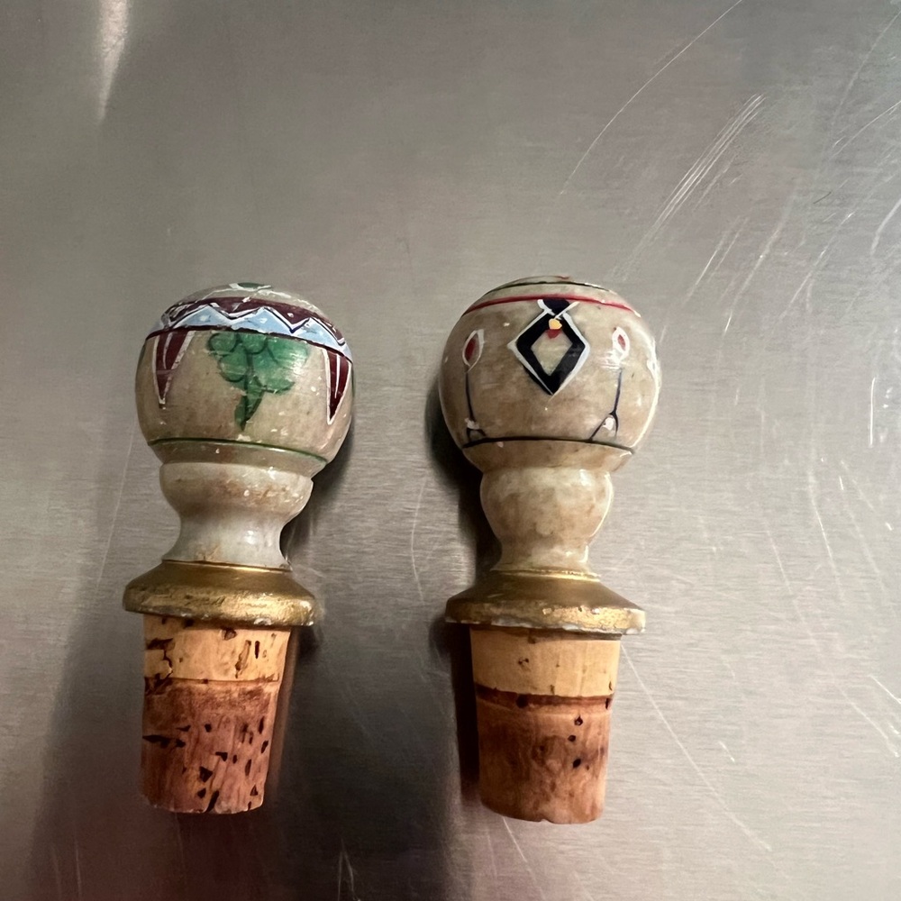 (2) Antique Stone Hand Painted Bottle Stoppers